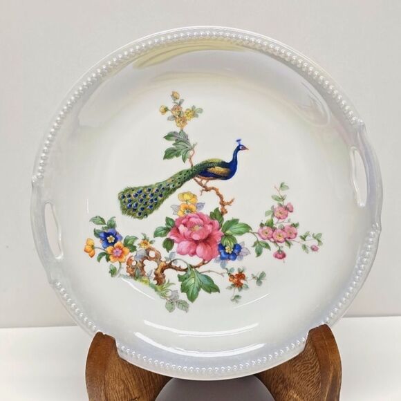Peacock Handled Plate Koenigszelt Silesia Vintage Germany - Picture 4 of 8